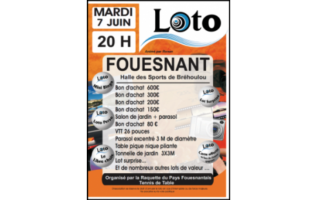 LOTO MARDI 7 JUIN 20H A BREHOULOU