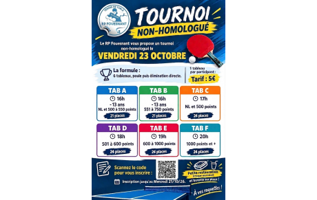 Tournoi non homologué - Vendredi 23 octobre